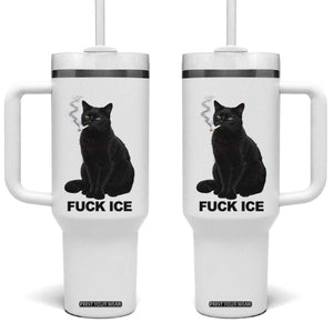 Fck Ice Smoking Cat Tumbler With Handle Subtle FDT Black Cat Meme TS10 One Size: 40 oz White Print Your Wear
