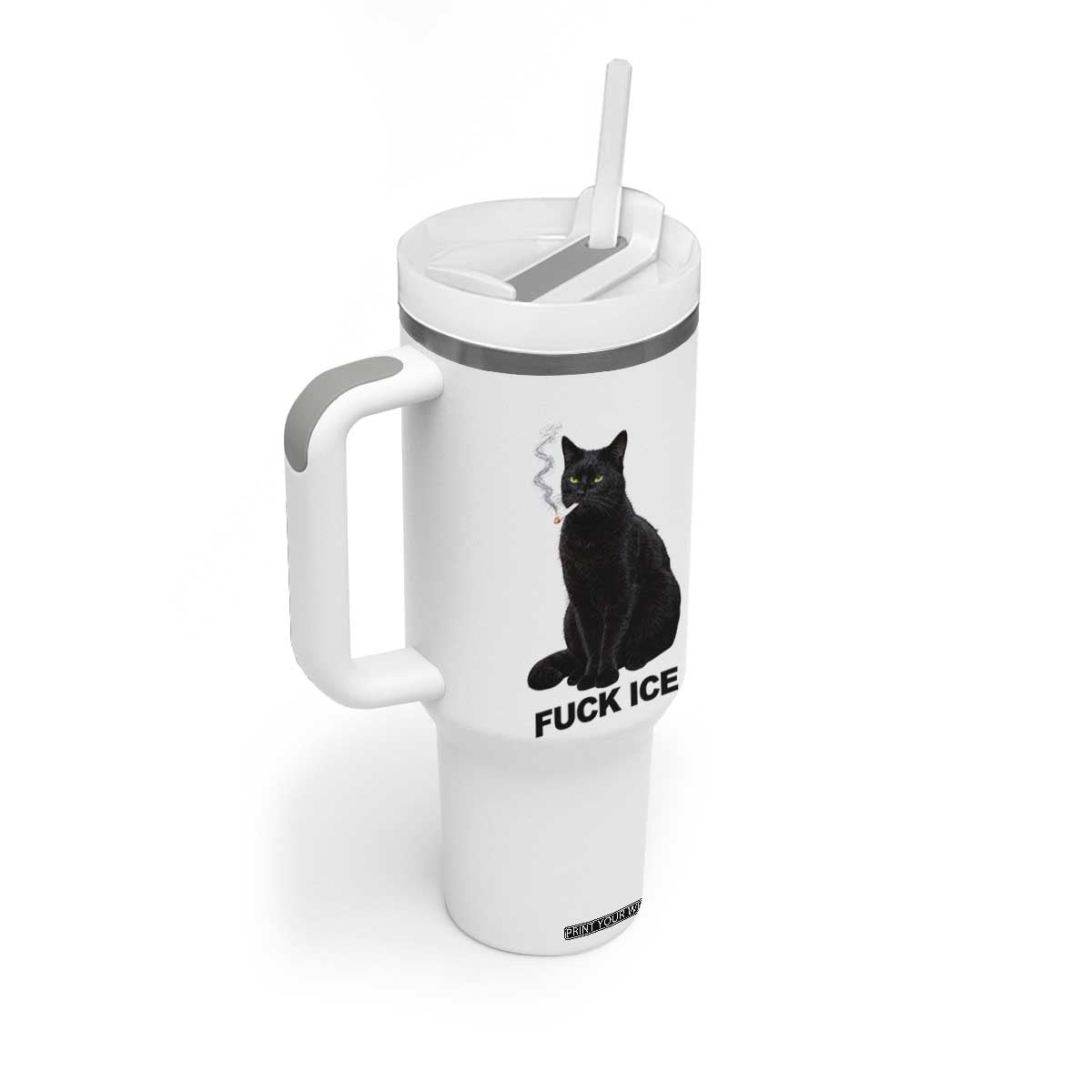 Fck Ice Smoking Cat Tumbler With Handle Subtle FDT Black Cat Meme TS10 Print Your Wear