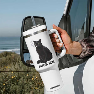 Fck Ice Smoking Cat Tumbler With Handle Subtle FDT Black Cat Meme TS10 Print Your Wear