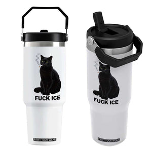 Fck Ice Smoking Cat Flip Straw Tumbler Subtle FDT Black Cat Meme TS10 One Size: 30 oz White Print Your Wear