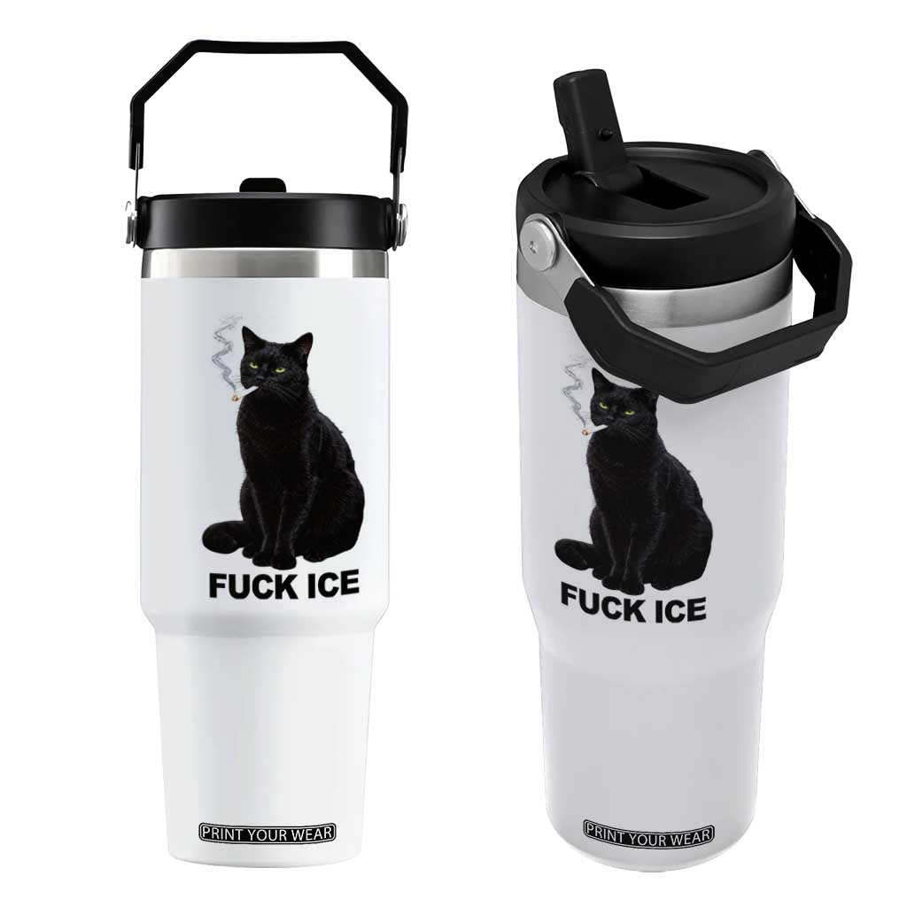 Fck Ice Smoking Cat Flip Straw Tumbler Subtle FDT Black Cat Meme TS10 One Size: 30 oz White Print Your Wear