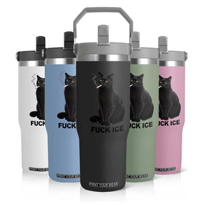Fck Ice Smoking Cat Flip Straw Tumbler Subtle FDT Black Cat Meme TS10 Print Your Wear