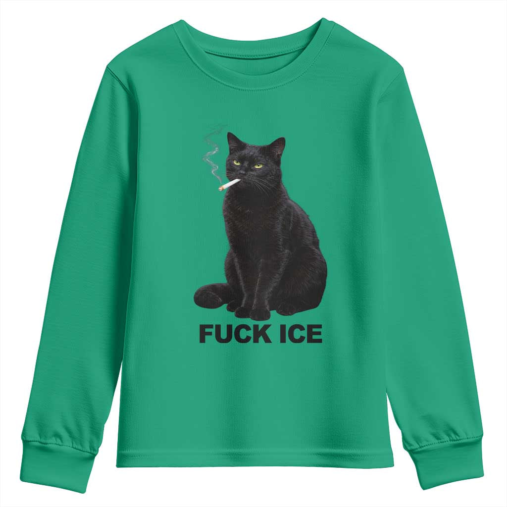 Fck Ice Smoking Cat Youth Sweatshirt Subtle FDT Black Cat Meme TS10 Irish Green Print Your Wear
