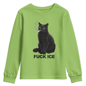 Fck Ice Smoking Cat Youth Sweatshirt Subtle FDT Black Cat Meme TS10 Lime Print Your Wear