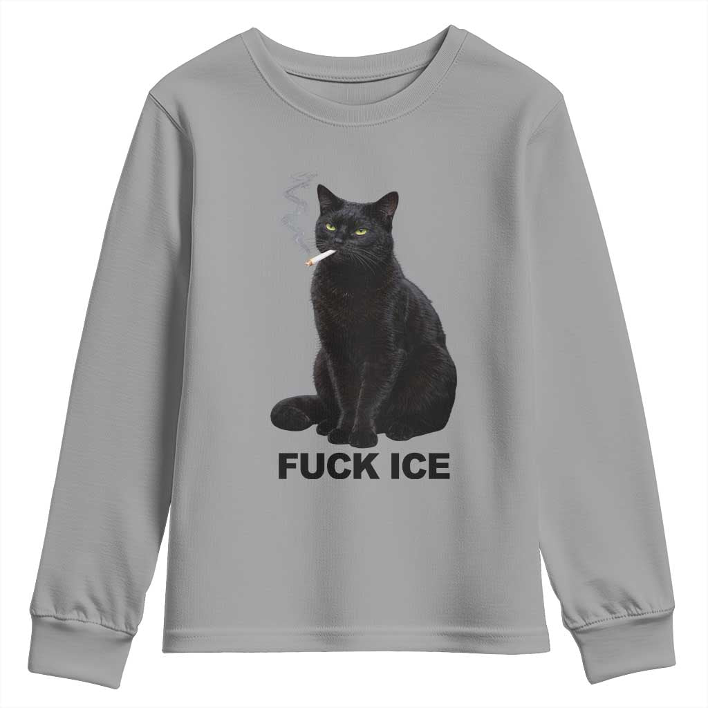 Fck Ice Smoking Cat Youth Sweatshirt Subtle FDT Black Cat Meme TS10 Sport Gray Print Your Wear