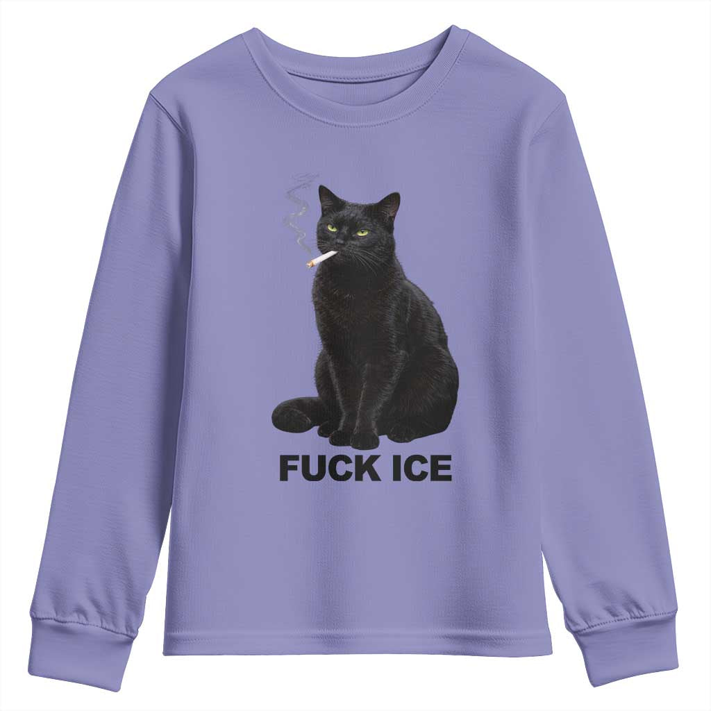 Fck Ice Smoking Cat Youth Sweatshirt Subtle FDT Black Cat Meme TS10 Violet Print Your Wear