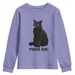 Fck Ice Smoking Cat Youth Sweatshirt Subtle FDT Black Cat Meme TS10 Violet Print Your Wear