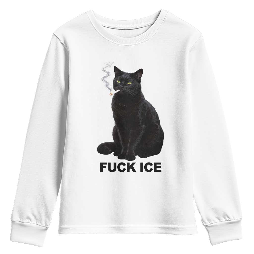 Fck Ice Smoking Cat Youth Sweatshirt Subtle FDT Black Cat Meme TS10 White Print Your Wear