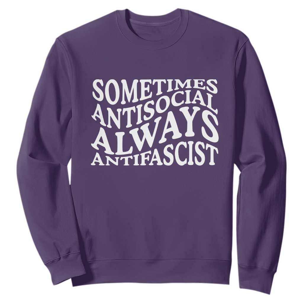 Sometimes Antisocial Always Antifascist Sweatshirt TS10 Purple Print Your Wear