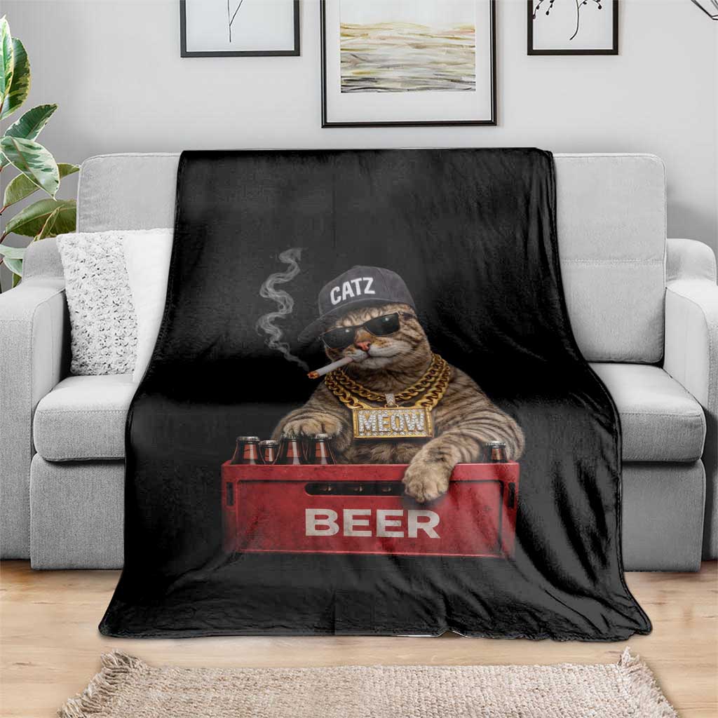 Funny Smoking Cat Meme Throw Blanket Vintage Graphic Cigarette Kitty Beer Cat Lover TS10 Print Your Wear