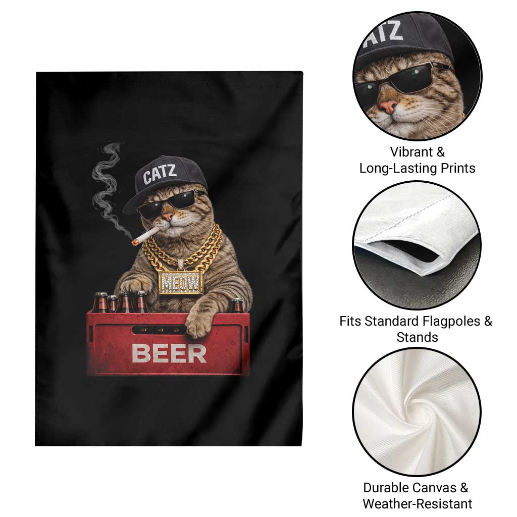 Funny Smoking Cat Meme Garden Flag Vintage Graphic Cigarette Kitty Beer Cat Lover TS10 Print Your Wear