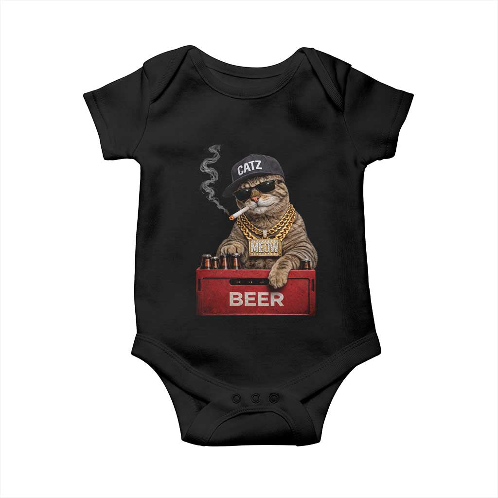 Funny Smoking Cat Meme Baby Onesie Vintage Graphic Cigarette Kitty Beer Cat Lover TS10 Black Print Your Wear