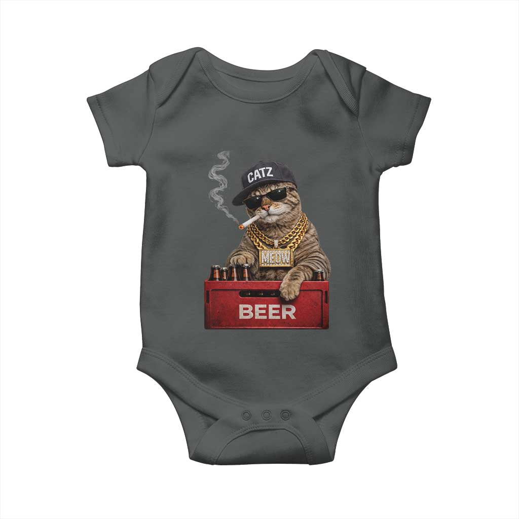 Funny Smoking Cat Meme Baby Onesie Vintage Graphic Cigarette Kitty Beer Cat Lover TS10 Dark Heather Print Your Wear