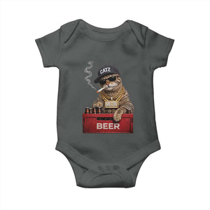 Funny Smoking Cat Meme Baby Onesie Vintage Graphic Cigarette Kitty Beer Cat Lover TS10 Dark Heather Print Your Wear