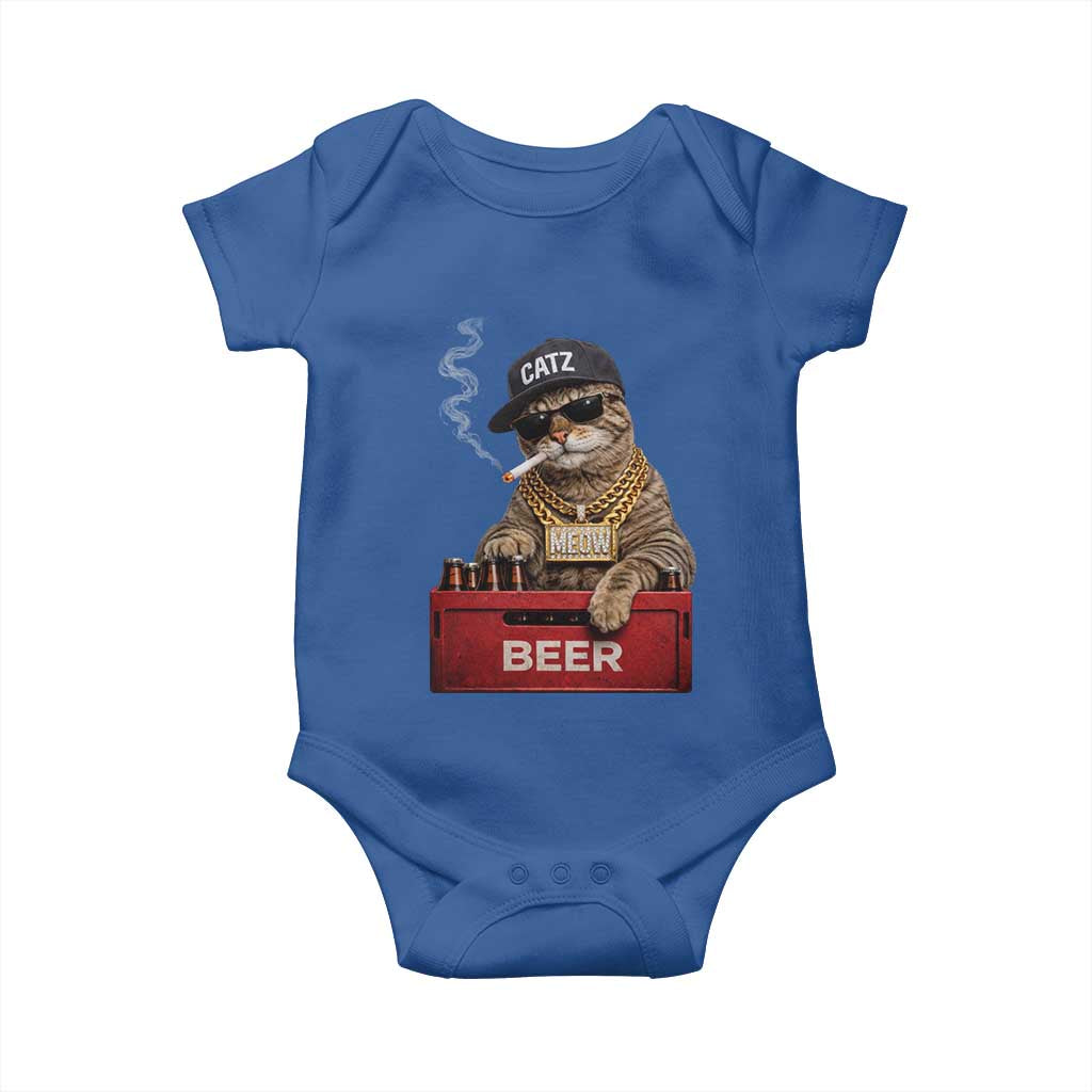 Funny Smoking Cat Meme Baby Onesie Vintage Graphic Cigarette Kitty Beer Cat Lover TS10 Royal Blue Print Your Wear