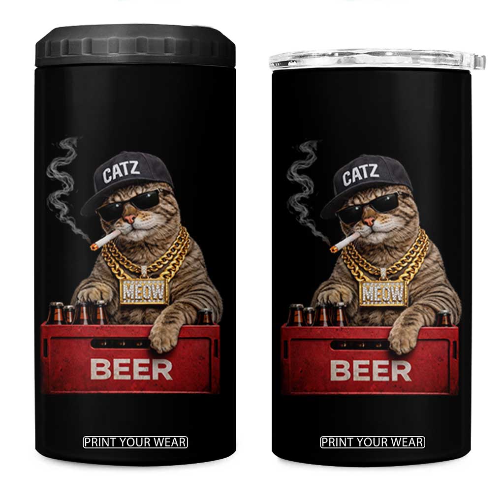 Funny Smoking Cat Meme 4 in 1 Can Cooler Tumbler Vintage Graphic Cigarette Kitty Beer Cat Lover TS10 One Size: 16 oz Black Print Your Wear
