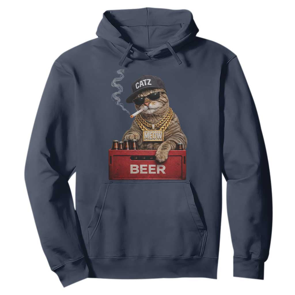 Funny Smoking Cat Meme Hoodie Vintage Graphic Cigarette Kitty Beer Cat Lover TS10 Navy Print Your Wear