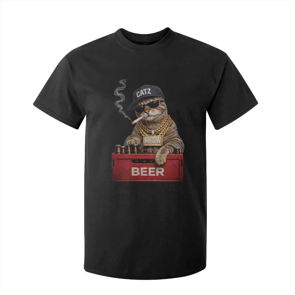 Funny Smoking Cat Meme T Shirt For Kid Vintage Graphic Cigarette Kitty Beer Cat Lover TS10 Black Print Your Wear