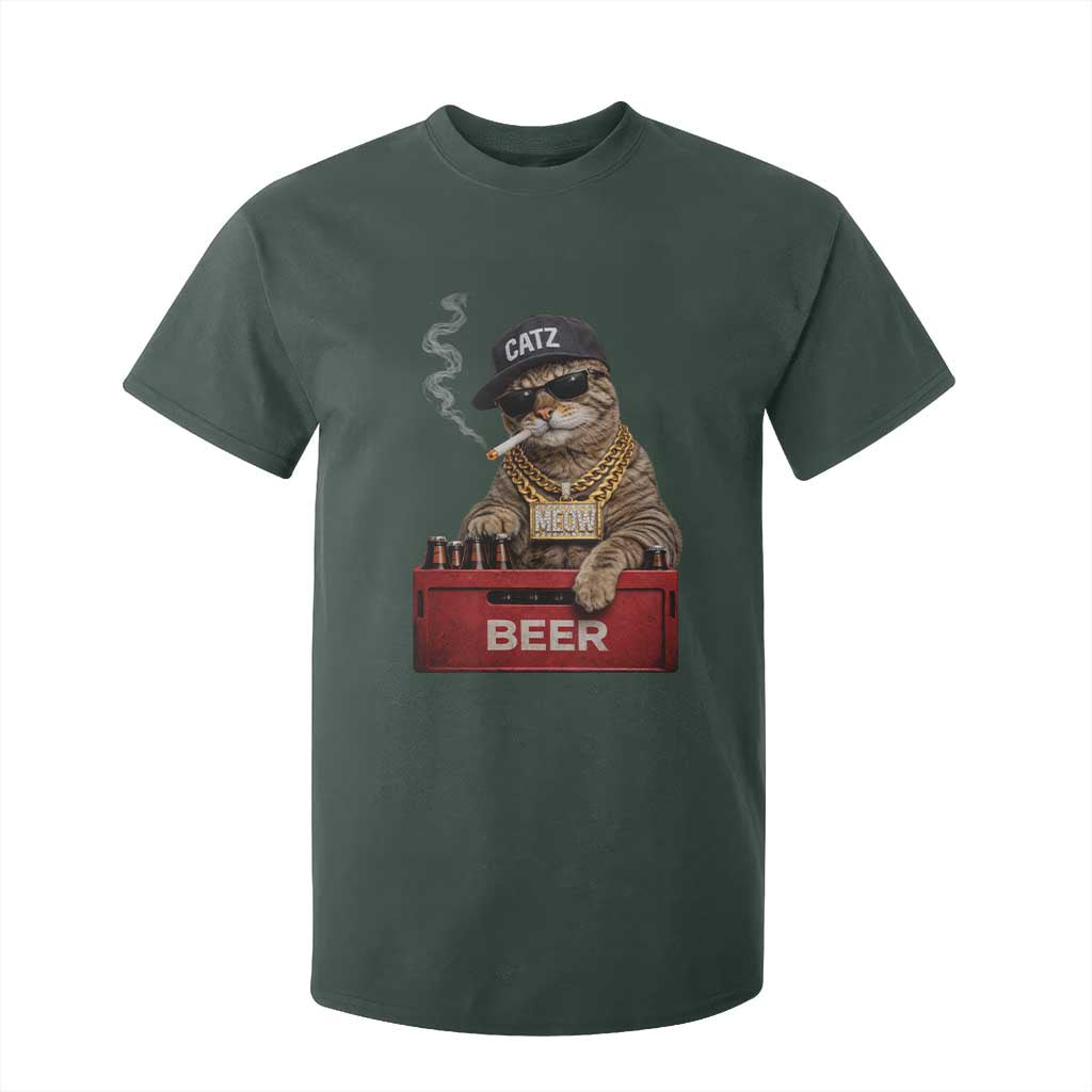 Funny Smoking Cat Meme T Shirt For Kid Vintage Graphic Cigarette Kitty Beer Cat Lover TS10 Dark Forest Green Print Your Wear