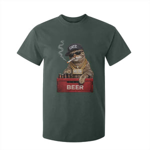 Funny Smoking Cat Meme T Shirt For Kid Vintage Graphic Cigarette Kitty Beer Cat Lover TS10 Dark Forest Green Print Your Wear