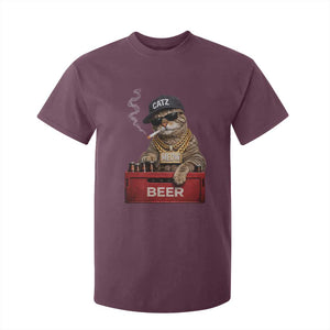 Funny Smoking Cat Meme T Shirt For Kid Vintage Graphic Cigarette Kitty Beer Cat Lover TS10 Maroon Print Your Wear