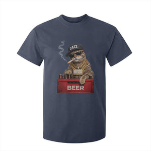 Funny Smoking Cat Meme T Shirt For Kid Vintage Graphic Cigarette Kitty Beer Cat Lover TS10 Navy Print Your Wear