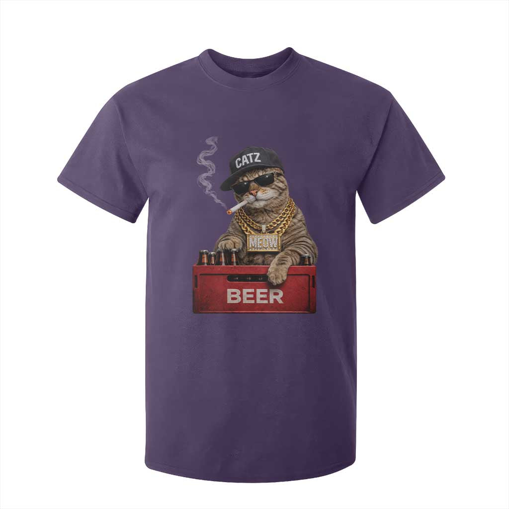 Funny Smoking Cat Meme T Shirt For Kid Vintage Graphic Cigarette Kitty Beer Cat Lover TS10 Purple Print Your Wear