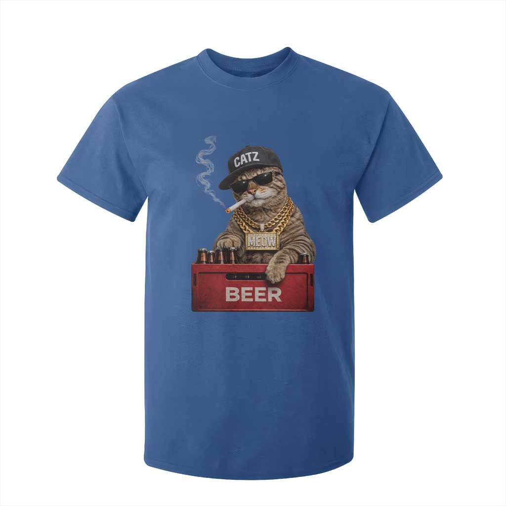 Funny Smoking Cat Meme T Shirt For Kid Vintage Graphic Cigarette Kitty Beer Cat Lover TS10 Royal Blue Print Your Wear