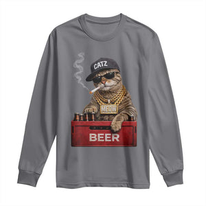 Funny Smoking Cat Meme Long Sleeve Shirt Vintage Graphic Cigarette Kitty Beer Cat Lover TS10 Charcoal Print Your Wear