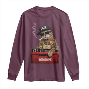 Funny Smoking Cat Meme Long Sleeve Shirt Vintage Graphic Cigarette Kitty Beer Cat Lover TS10 Maroon Print Your Wear