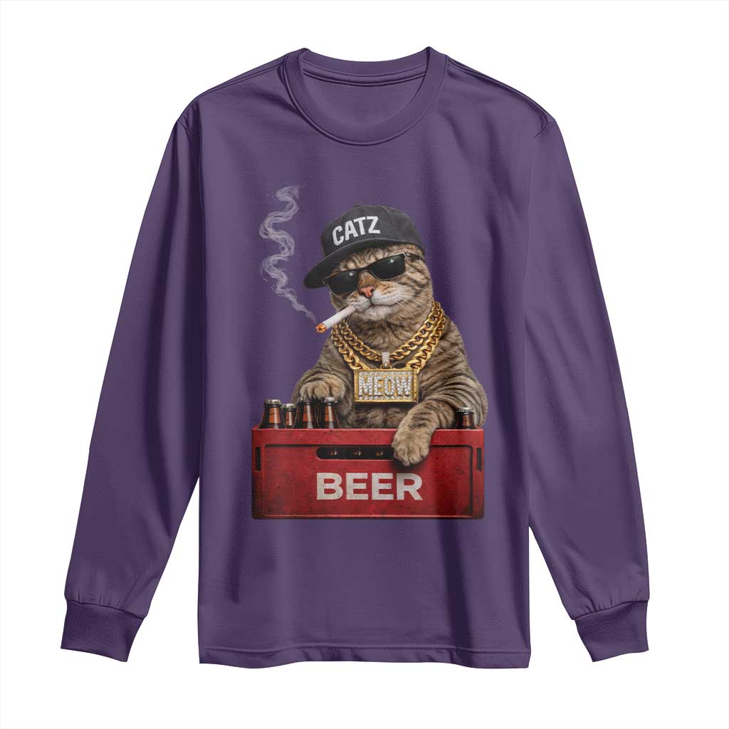 Funny Smoking Cat Meme Long Sleeve Shirt Vintage Graphic Cigarette Kitty Beer Cat Lover TS10 Purple Print Your Wear