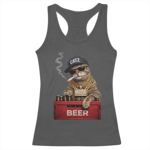 Funny Smoking Cat Meme Racerback Tank Top Vintage Graphic Cigarette Kitty Beer Cat Lover TS10 Dark Heather Print Your Wear