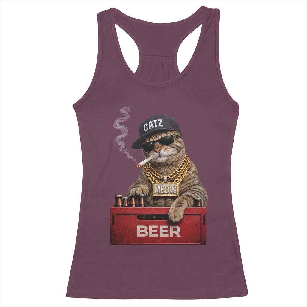 Funny Smoking Cat Meme Racerback Tank Top Vintage Graphic Cigarette Kitty Beer Cat Lover TS10 Maroon Print Your Wear