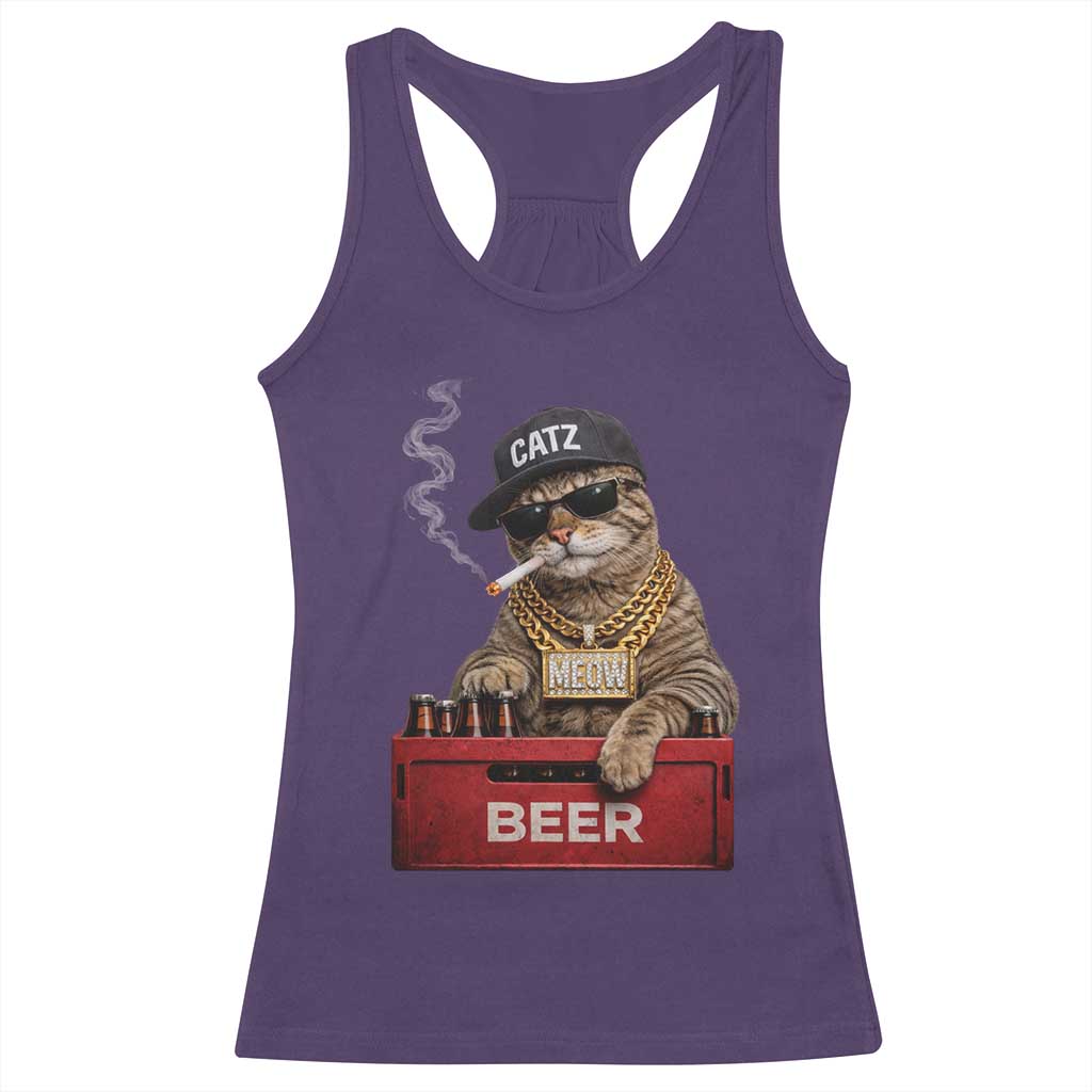 Funny Smoking Cat Meme Racerback Tank Top Vintage Graphic Cigarette Kitty Beer Cat Lover TS10 Purple Print Your Wear