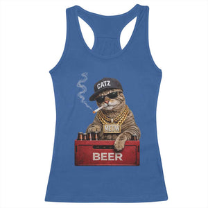 Funny Smoking Cat Meme Racerback Tank Top Vintage Graphic Cigarette Kitty Beer Cat Lover TS10 Royal Blue Print Your Wear