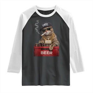 Funny Smoking Cat Meme Raglan Shirt Vintage Graphic Cigarette Kitty Beer Cat Lover TS10 Black White Print Your Wear