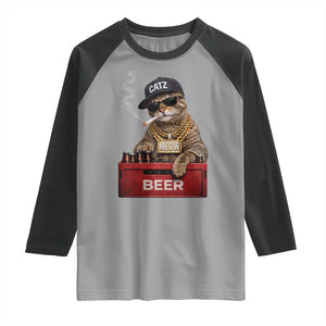 Funny Smoking Cat Meme Raglan Shirt Vintage Graphic Cigarette Kitty Beer Cat Lover TS10 Sport Gray Black Print Your Wear