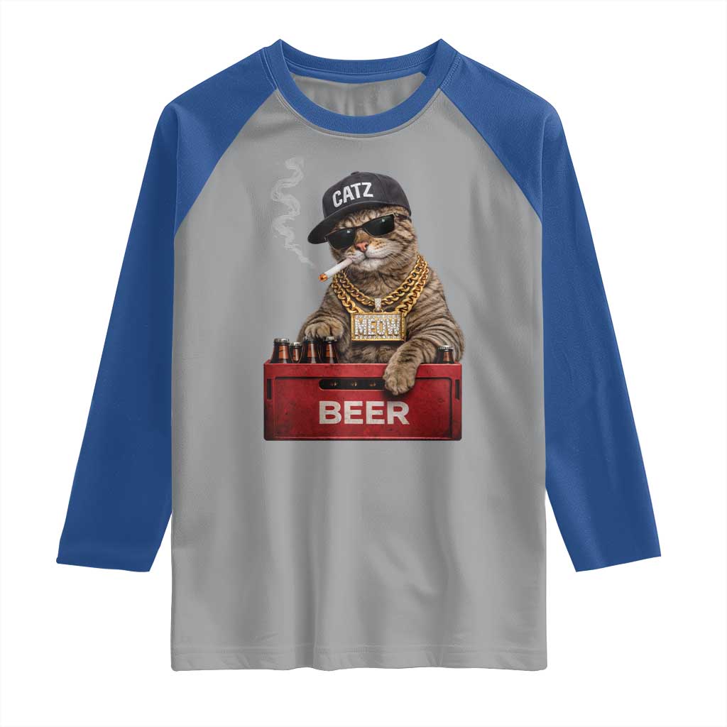 Funny Smoking Cat Meme Raglan Shirt Vintage Graphic Cigarette Kitty Beer Cat Lover TS10 Sport Gray Royal Print Your Wear