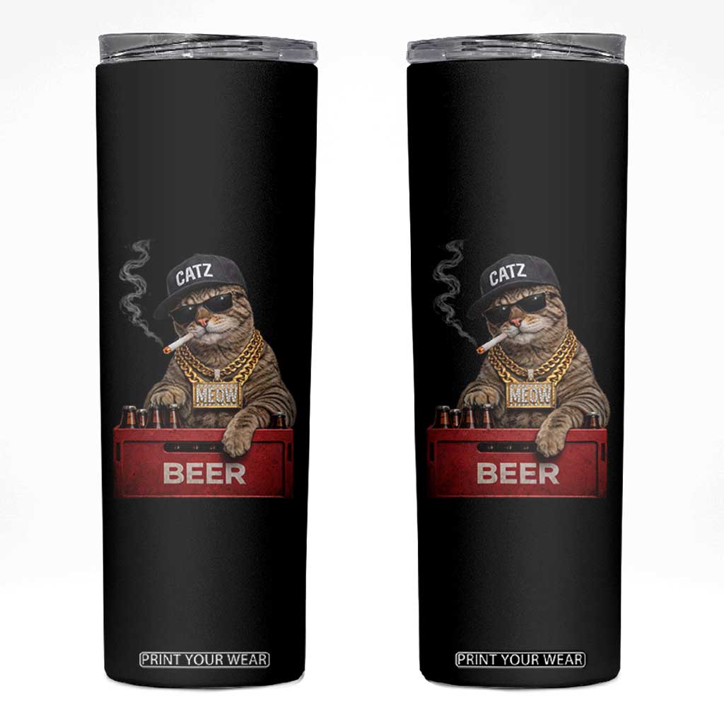 Funny Smoking Cat Meme Skinny Tumbler Vintage Graphic Cigarette Kitty Beer Cat Lover TS10 Black Print Your Wear