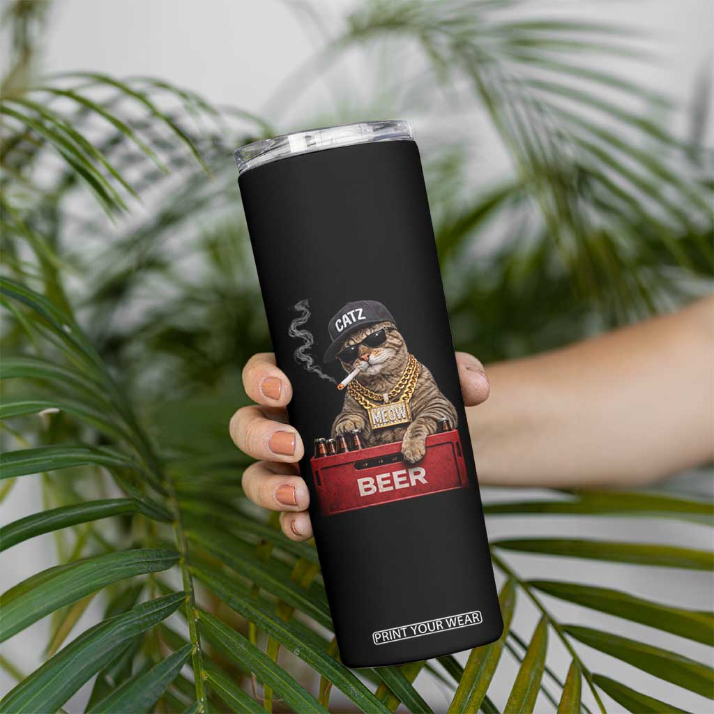 Funny Smoking Cat Meme Skinny Tumbler Vintage Graphic Cigarette Kitty Beer Cat Lover TS10 Print Your Wear