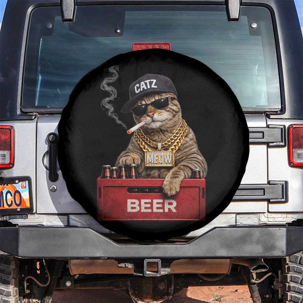 Funny Smoking Cat Meme Spare Tire Cover Vintage Graphic Cigarette Kitty Beer Cat Lover TS10 No hole Black Print Your Wear