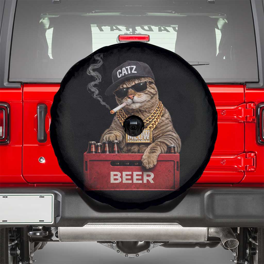 Funny Smoking Cat Meme Spare Tire Cover Vintage Graphic Cigarette Kitty Beer Cat Lover TS10 Black Print Your Wear