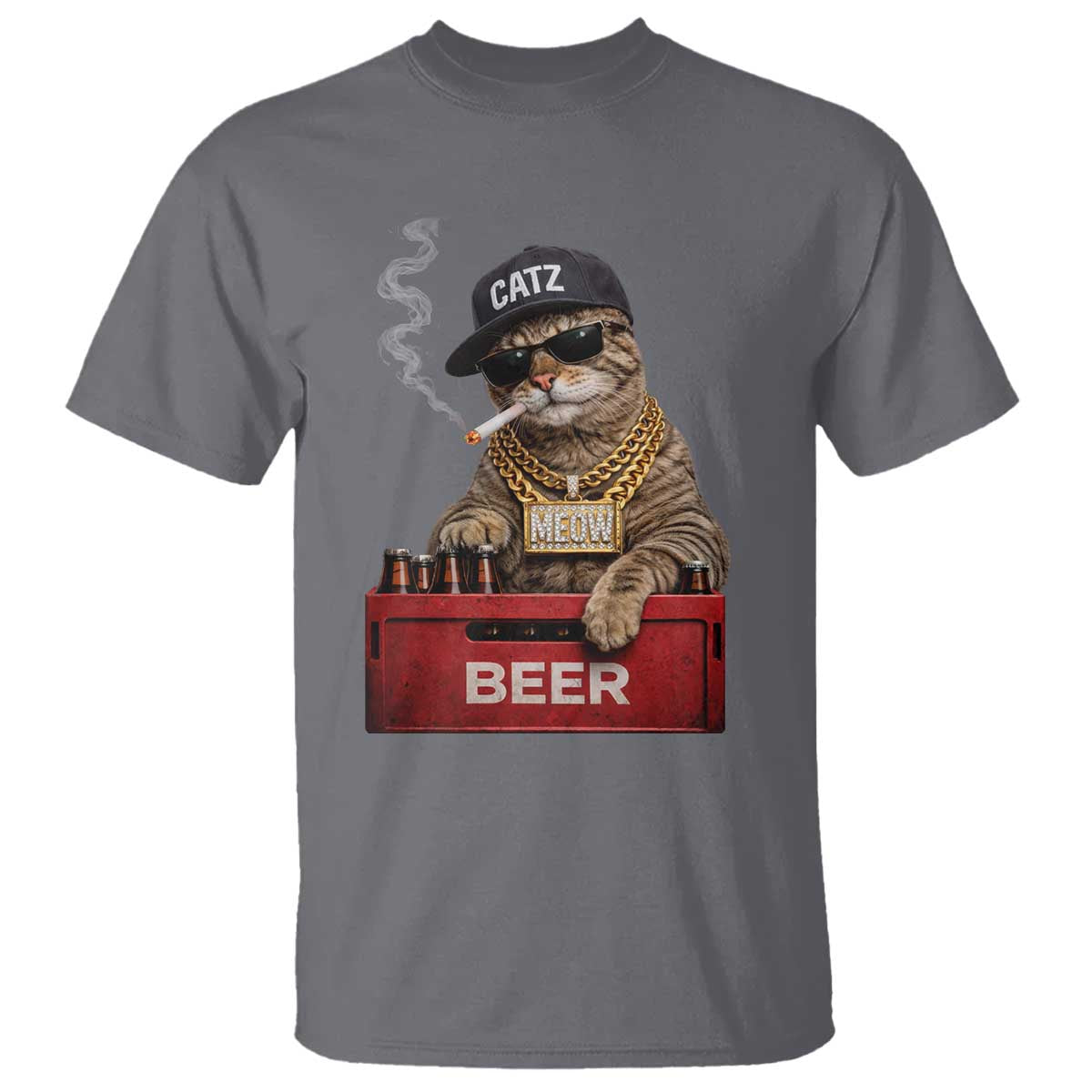 Funny Smoking Cat Meme T Shirt Vintage Graphic Cigarette Kitty Beer Cat Lover TS10 Charcoal Print Your Wear