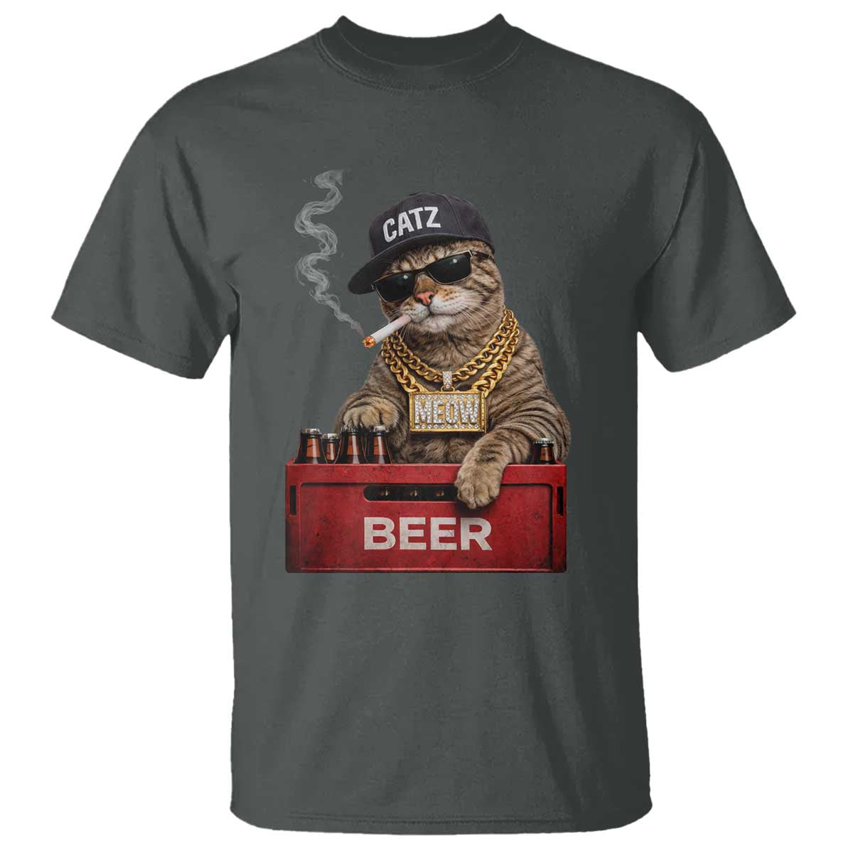 Funny Smoking Cat Meme T Shirt Vintage Graphic Cigarette Kitty Beer Cat Lover TS10 Dark Heather Print Your Wear