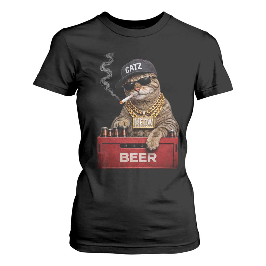 Funny Smoking Cat Meme T Shirt For Women Vintage Graphic Cigarette Kitty Beer Cat Lover TS10 Black Print Your Wear