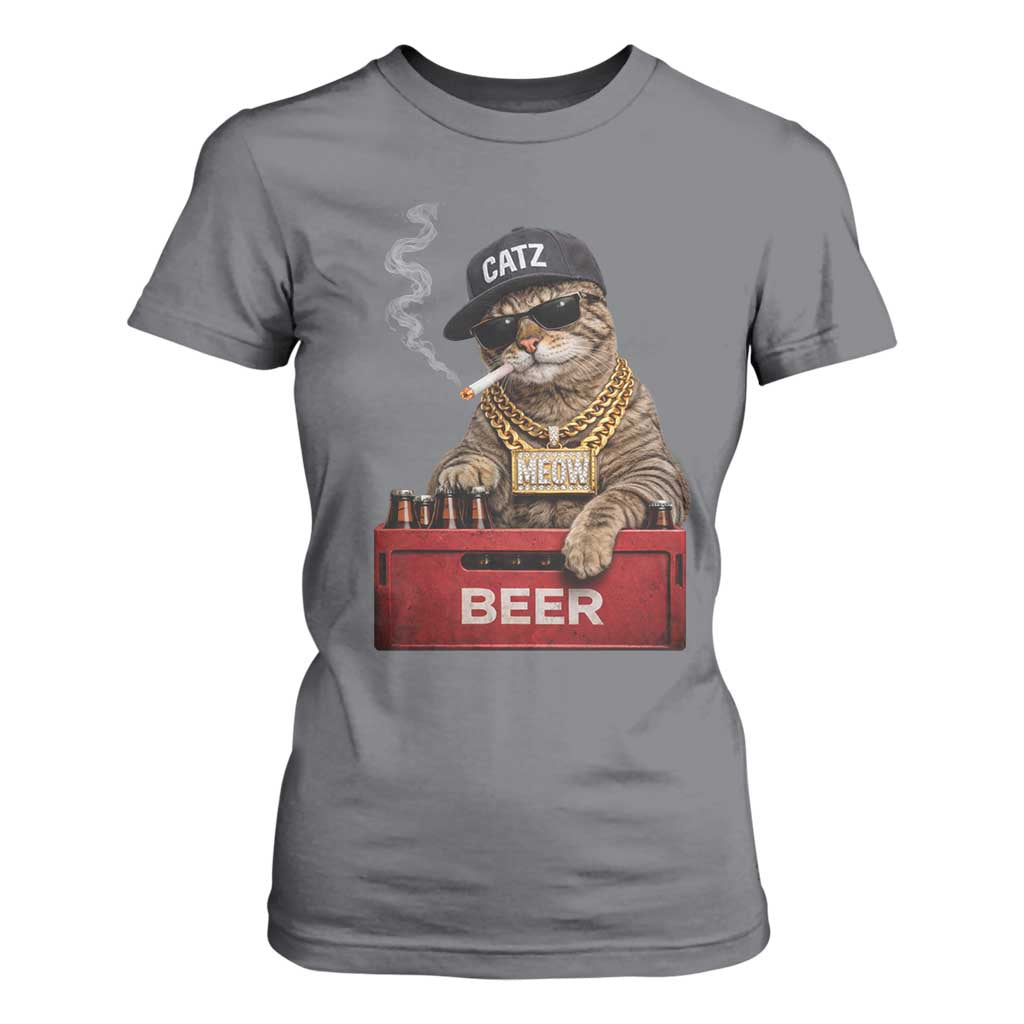 Funny Smoking Cat Meme T Shirt For Women Vintage Graphic Cigarette Kitty Beer Cat Lover TS10 Charcoal Print Your Wear