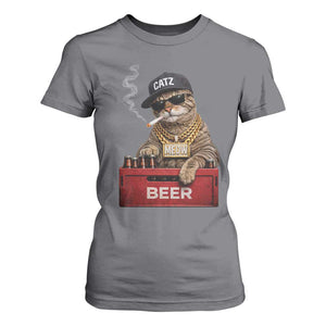 Funny Smoking Cat Meme T Shirt For Women Vintage Graphic Cigarette Kitty Beer Cat Lover TS10 Charcoal Print Your Wear