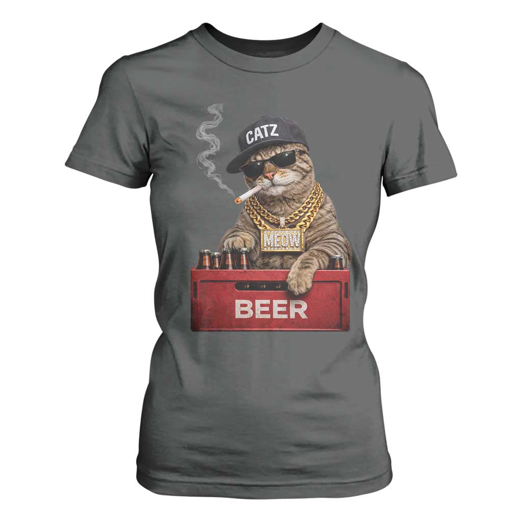 Funny Smoking Cat Meme T Shirt For Women Vintage Graphic Cigarette Kitty Beer Cat Lover TS10 Dark Heather Print Your Wear
