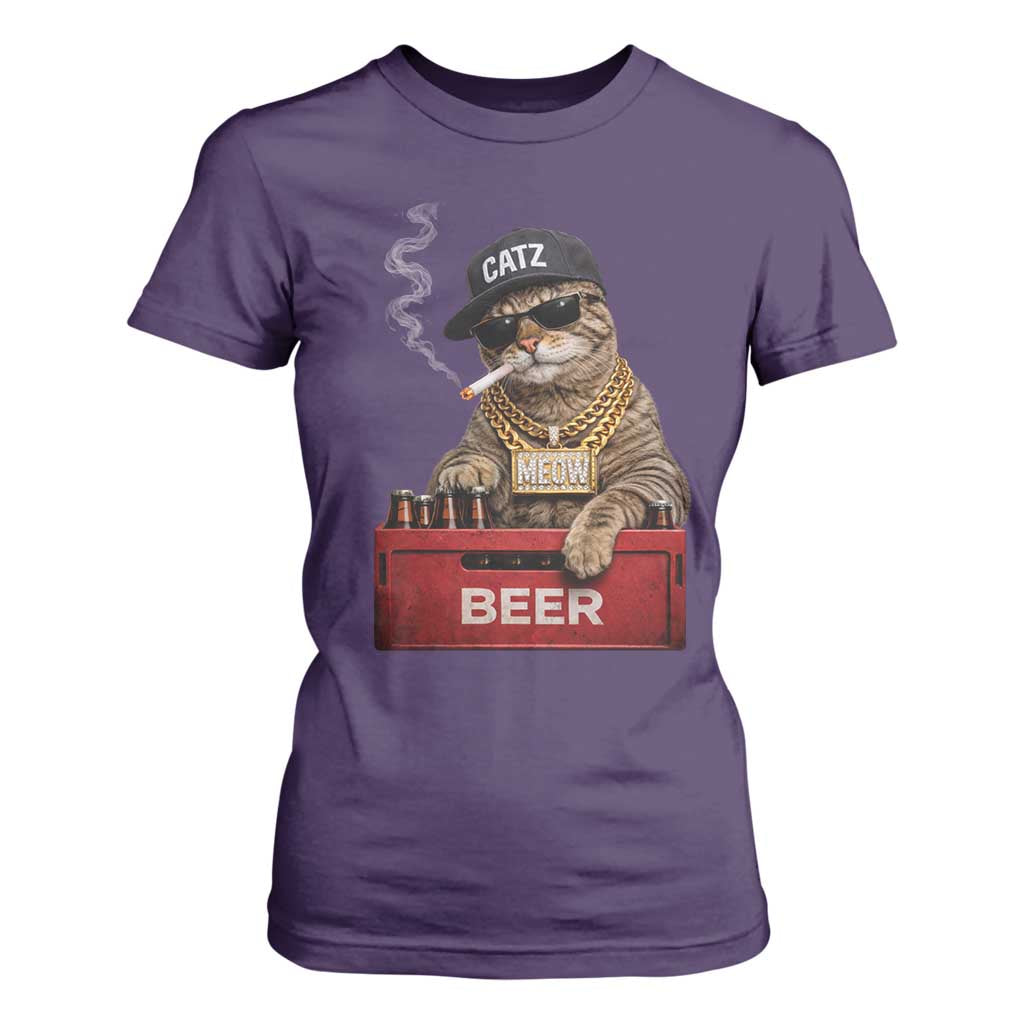 Funny Smoking Cat Meme T Shirt For Women Vintage Graphic Cigarette Kitty Beer Cat Lover TS10 Purple Print Your Wear