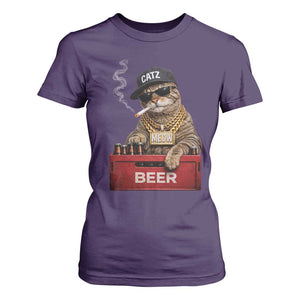 Funny Smoking Cat Meme T Shirt For Women Vintage Graphic Cigarette Kitty Beer Cat Lover TS10 Purple Print Your Wear